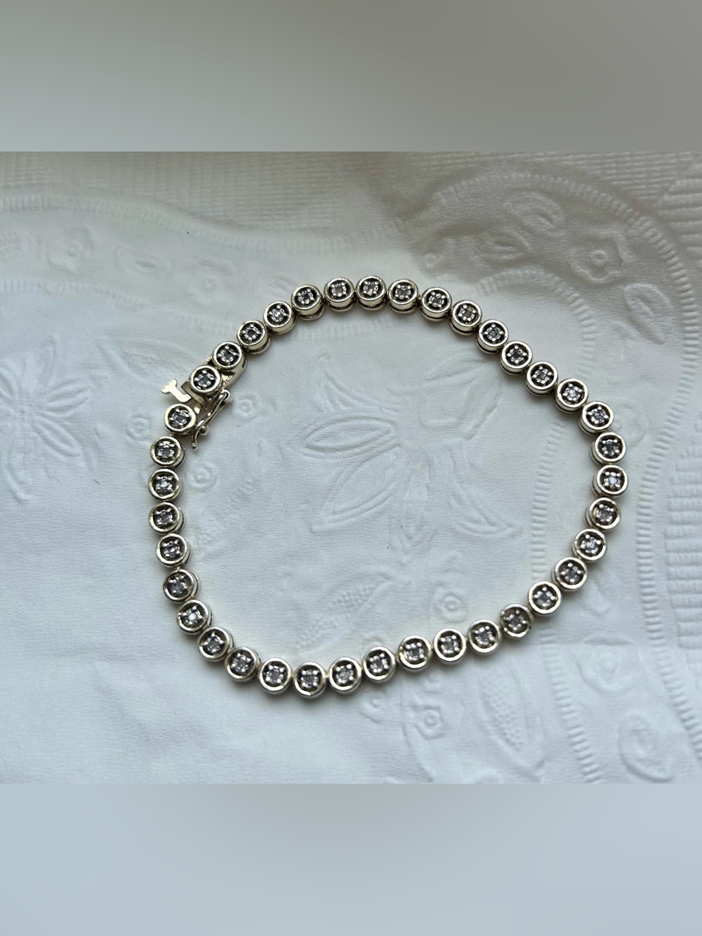 Silver Bezel Crystal Station Bracelet- Sparkling White Stones